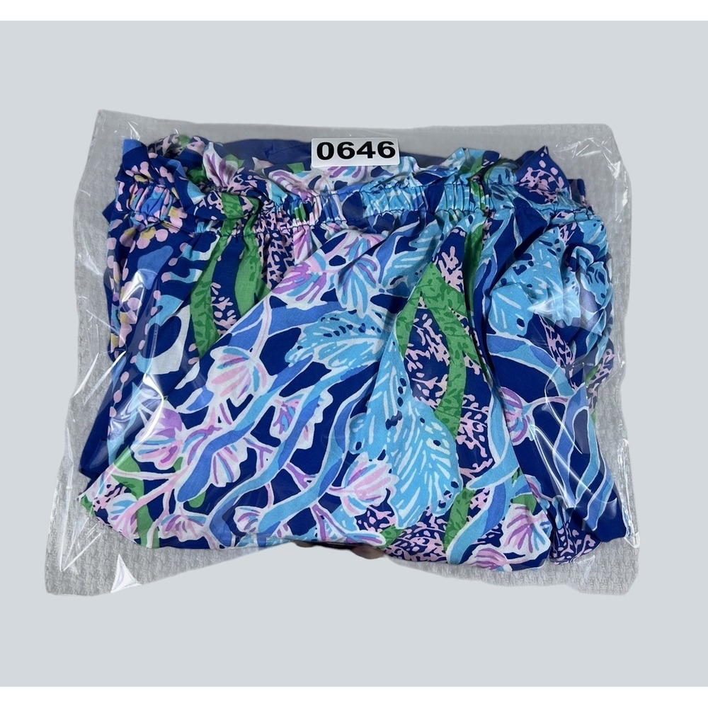 Lilly Pulitzer Womens Blue Floral Off The Shoulder Blouson Sleeve Blouse XL - Picture 12 of 12